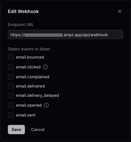 Resend webhook config