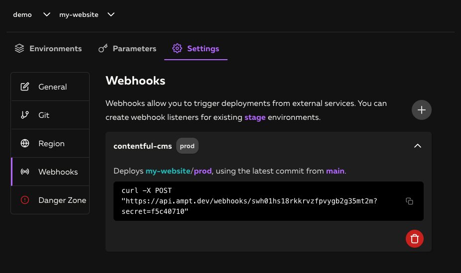 Webhook Settings Page